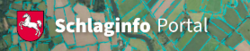 Das Bild zeigt das Logo der Kartenanwendung Schlaginfo Portal mit dem Niedersachsen-Wappen und im Hintergrund ein Luftbild.