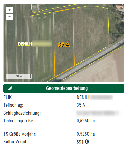 Schläge und Teilschläge: Grundinformation mit Kartenvorschau