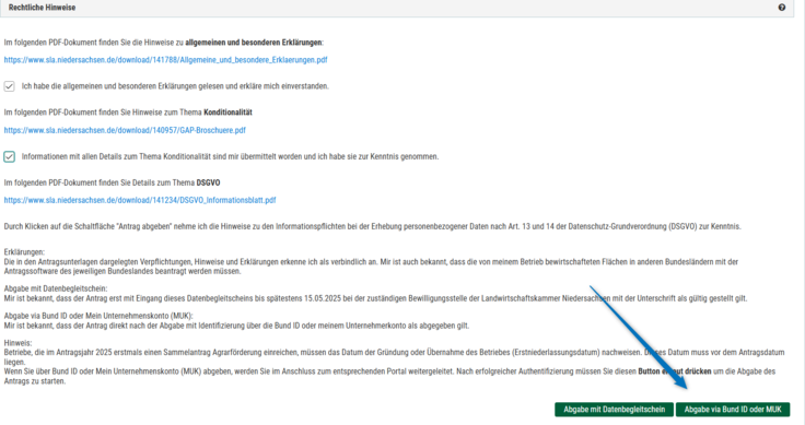Abgabeauswahl in ANDI