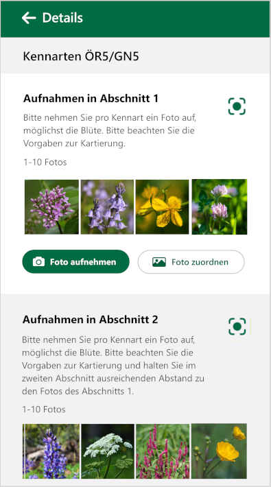 Die Abbildung zeigt einen Screenshot der Detailseite der App FANi zu den Aufnahmen von Kennarten