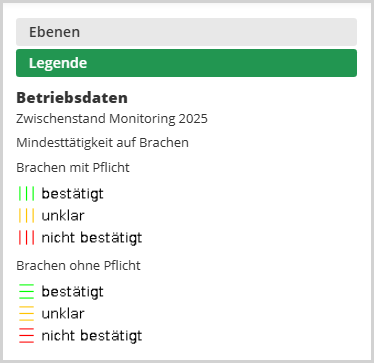 Das Bild zeigt die Kartenlegende der Kartenanwendung Schlaginfo Portal. Die Legende stellt dar, welche Symbole und Farben für welchen Karteninhalt stehen.